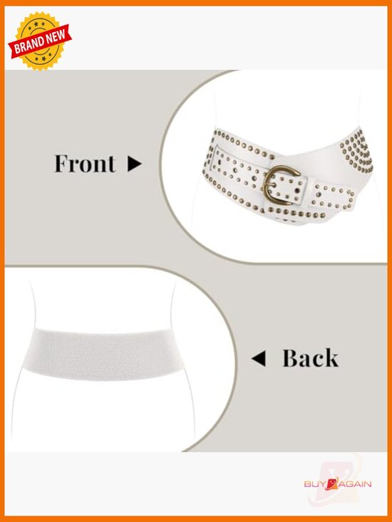 Vintage Wide Elastic Belt with Metal Studs and Buckle main image 5